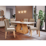 Mesa de Jantar Agata 6 Cadeiras Clarisse Tampo de Vidro