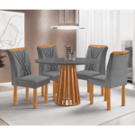 Mesa de Jantar Berlim Redonda 4 Cadeiras Tampo de Vidro - Imagem 2