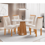 Mesa de Jantar Berlim Redonda 4 Cadeiras Tampo de Vidro