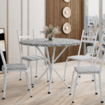 Mesa Leia Granito Redonda Com 4 Cadeiras