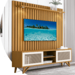 Painel Cumaru Ripado e Rack Aruá Para TV de Até 75"